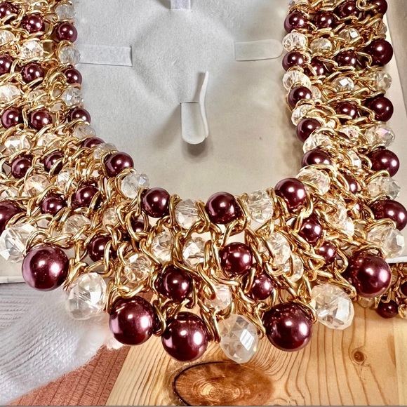 Vintage SkyLine Jewelry, Plum & Gold Tone Beaded Stretchy Necklace & Bracelet - Picture 4 of 7